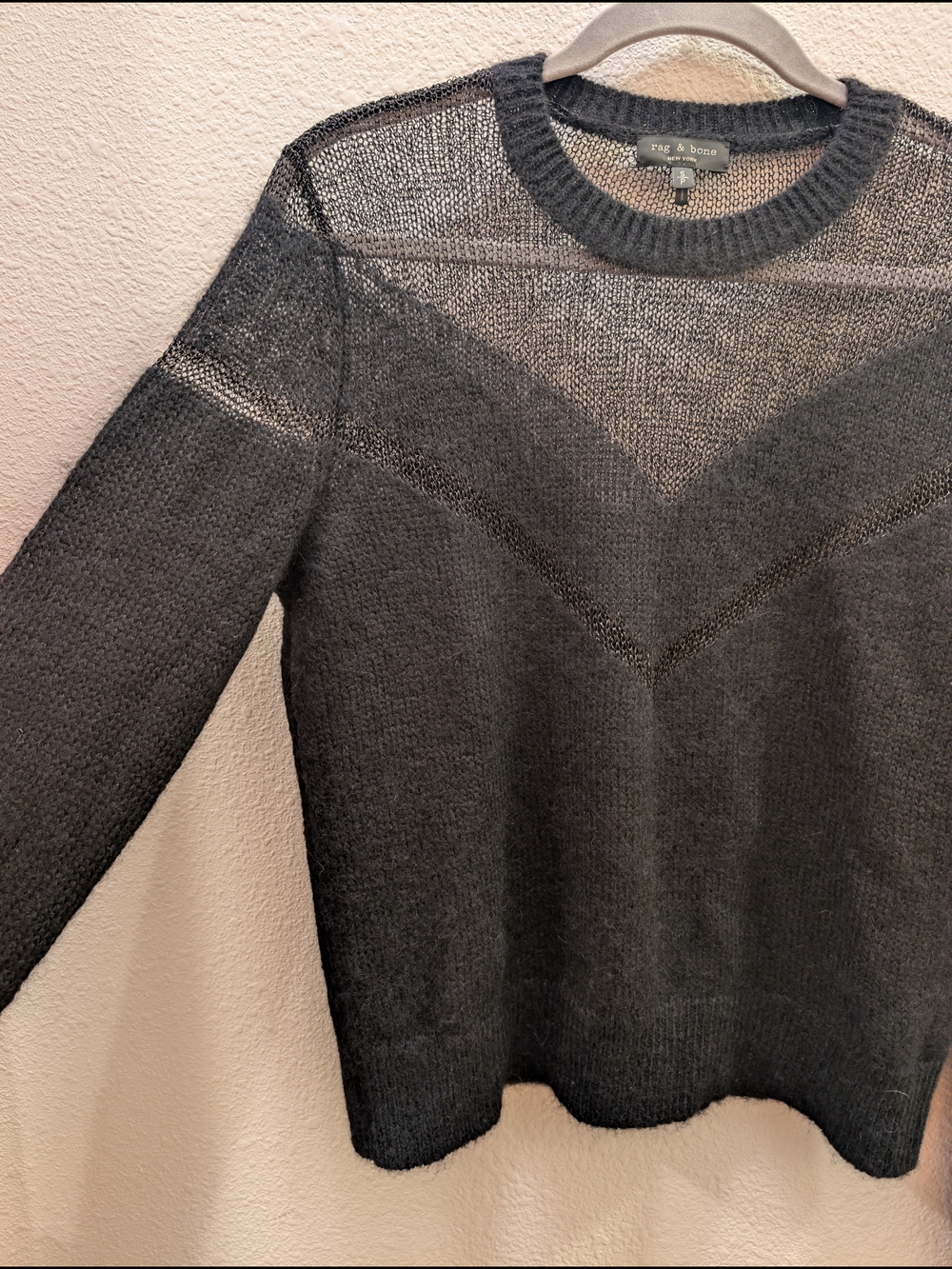rag & bone Blaze Crew Neck Women's Black Sheer Yoke Knit Sweater Sz Small